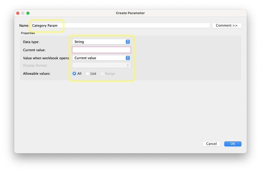 Create a String parameter per dimension and use a fixed Suffix in the Parameter name