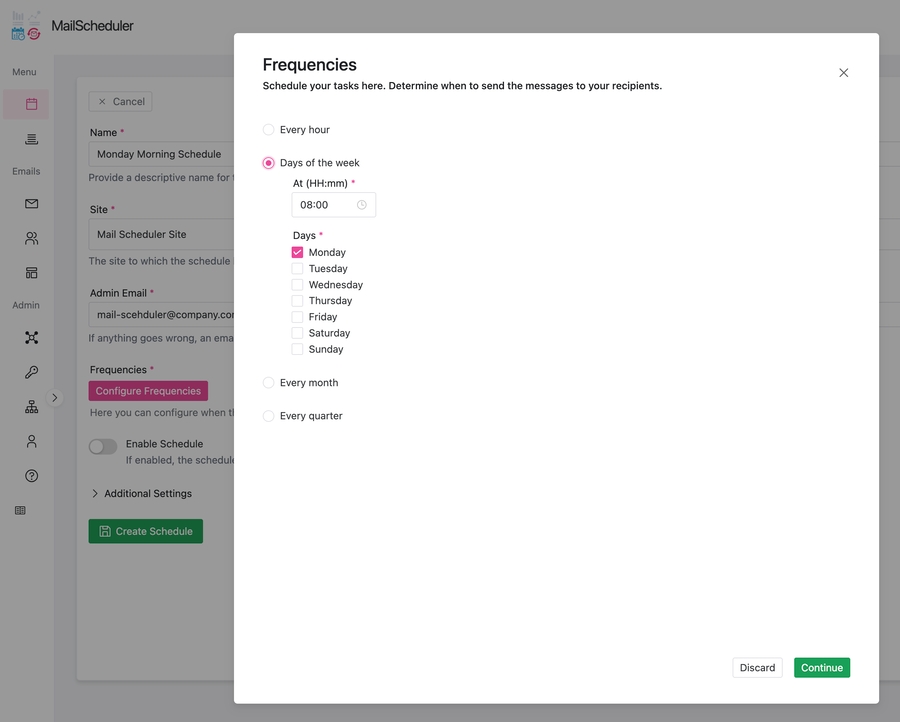 MailScheduler - New Frequency Configurator